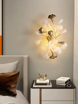 Elegant Gold and White Ginkgo Leaf Wall Sconce Indoor Ceramic Accent Lighting