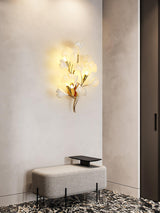 Elegant Gold and White Ginkgo Leaf Wall Sconce Indoor Ceramic Accent Lighting