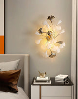Elegant Gold and White Ginkgo Leaf Wall Sconce Indoor Ceramic Accent Lighting