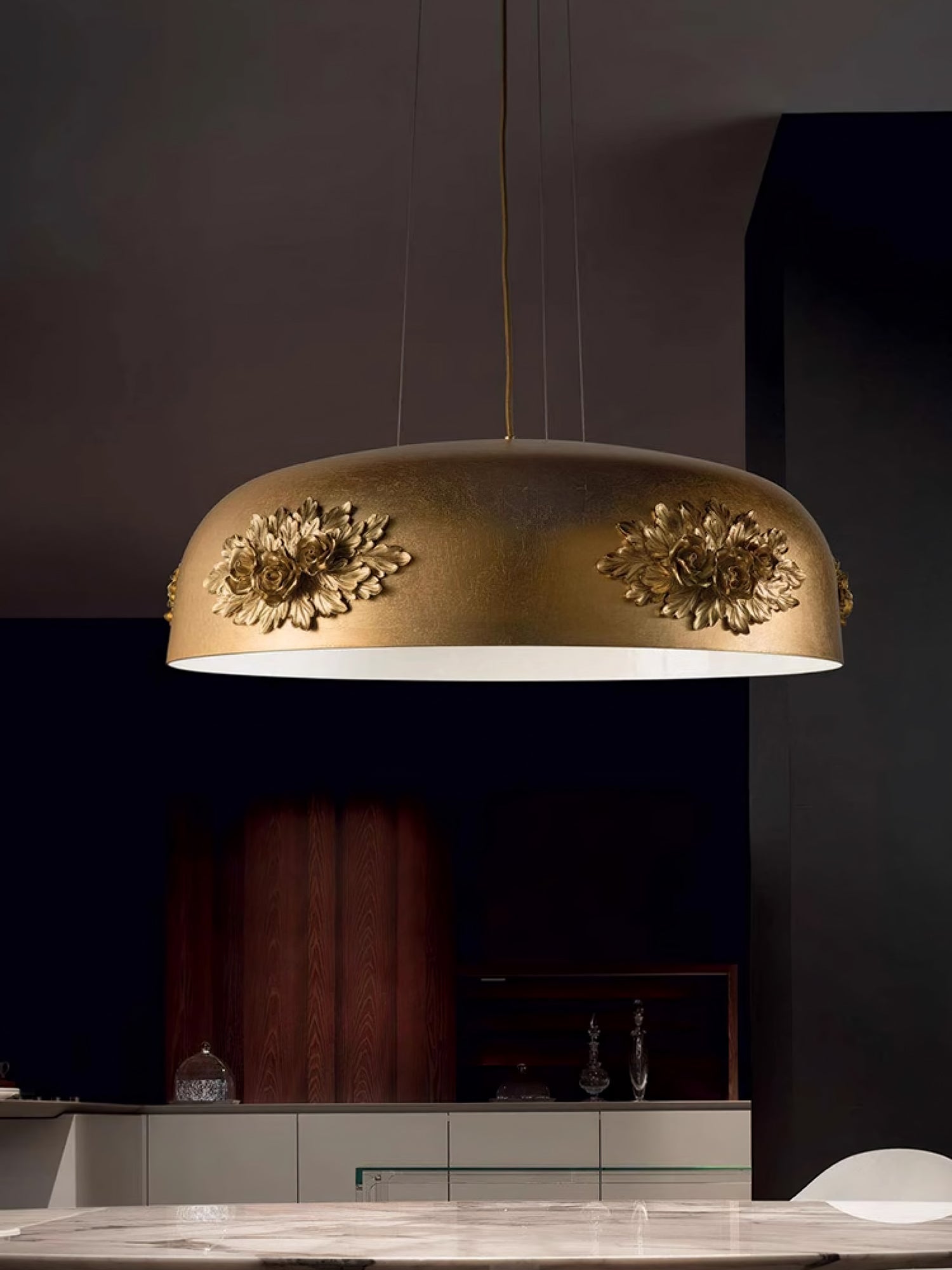 Elegant Gold Crystal Pendant Light Luxury Resin Chandelier with Gold Foil Finish