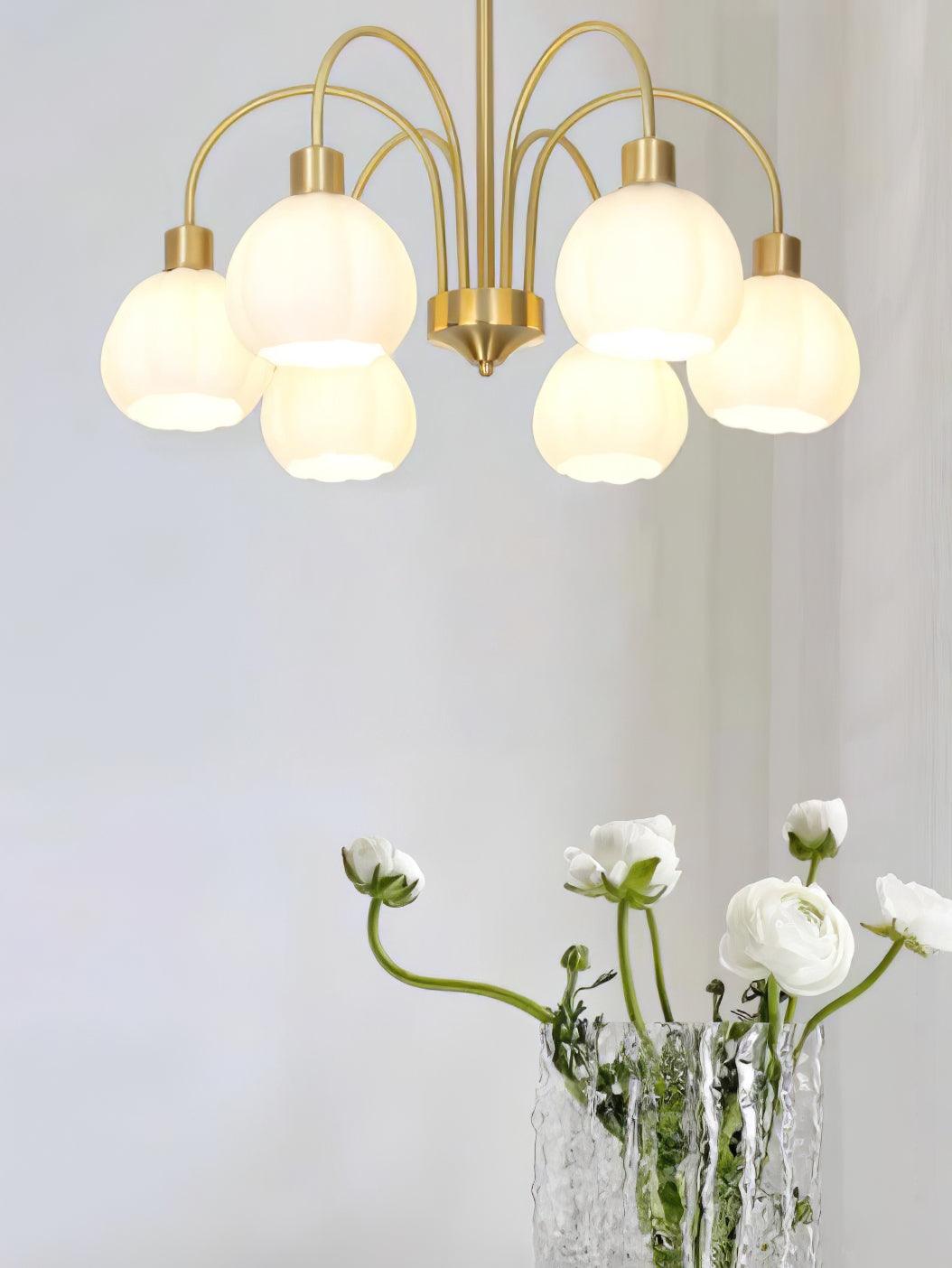 Elegant Gold Pumpkin Glass Chandelier Gasolier Pendant Lighting for Dining and Living Rooms