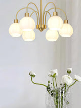 Elegant Gold Pumpkin Glass Chandelier Gasolier Pendant Lighting for Dining and Living Rooms