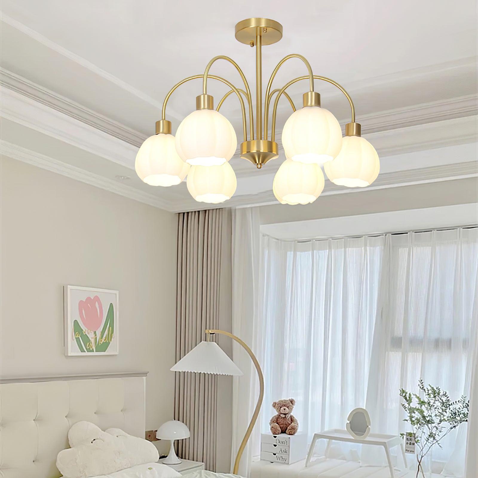 Elegant Gold Pumpkin Glass Chandelier Gasolier Pendant Lighting for Dining and Living Rooms