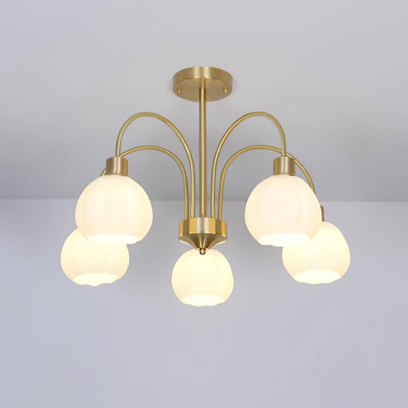 Elegant Gold Pumpkin Glass Chandelier Gasolier Pendant Lighting for Dining and Living Rooms