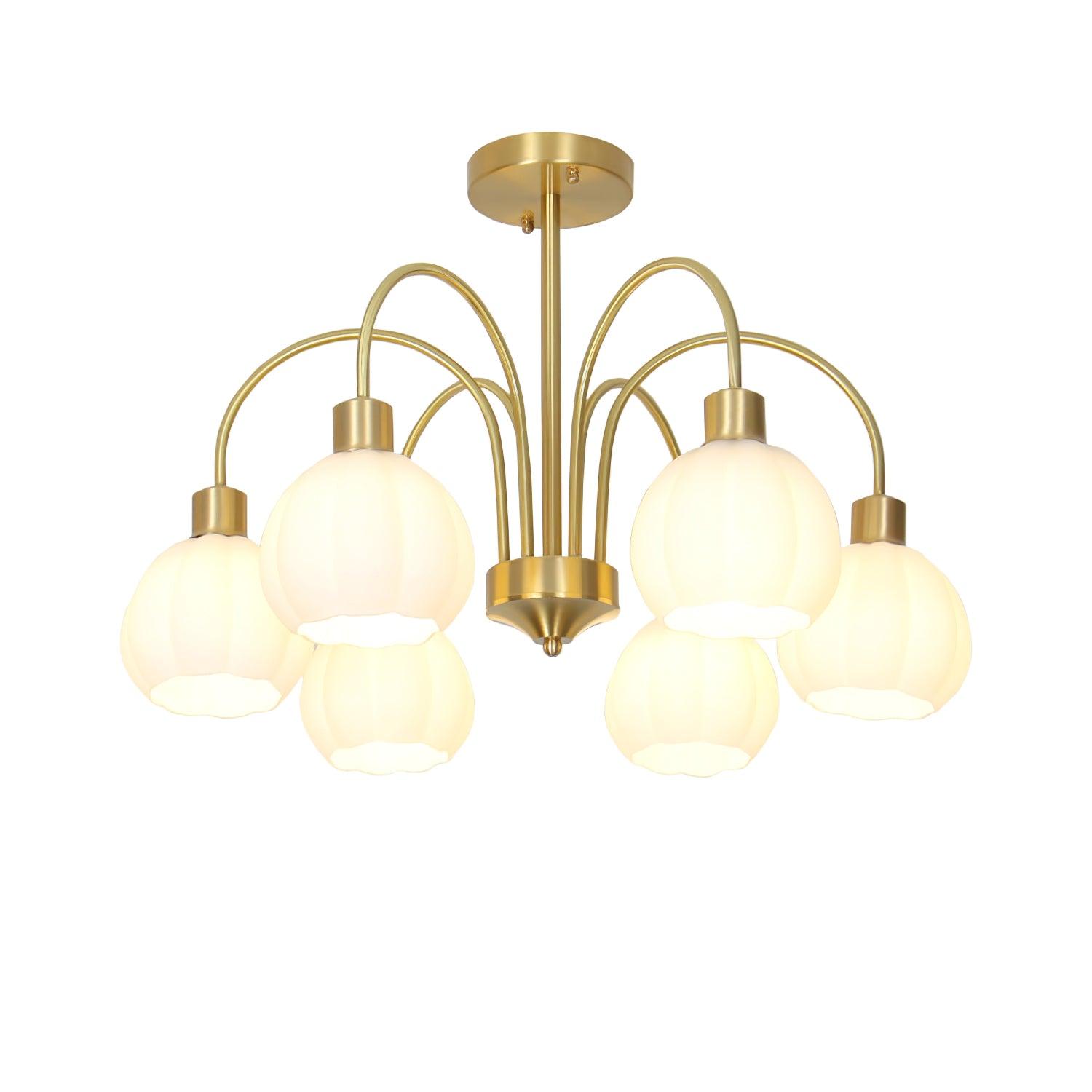 Elegant Gold Pumpkin Glass Chandelier Gasolier Pendant Lighting for Dining and Living Rooms