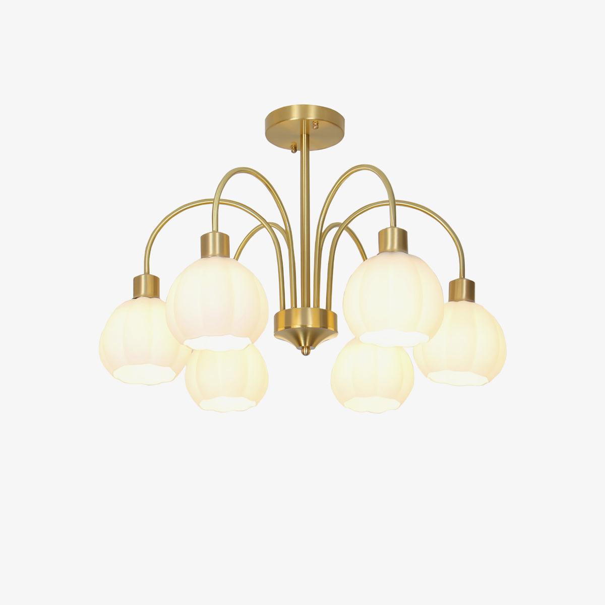 Elegant Gold Pumpkin Glass Chandelier Gasolier Pendant Lighting for Dining and Living Rooms
