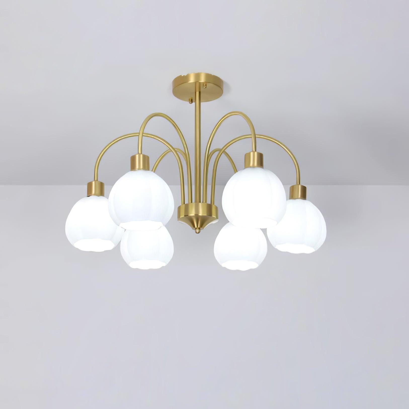 Elegant Gold Pumpkin Glass Chandelier Gasolier Pendant Lighting for Dining and Living Rooms