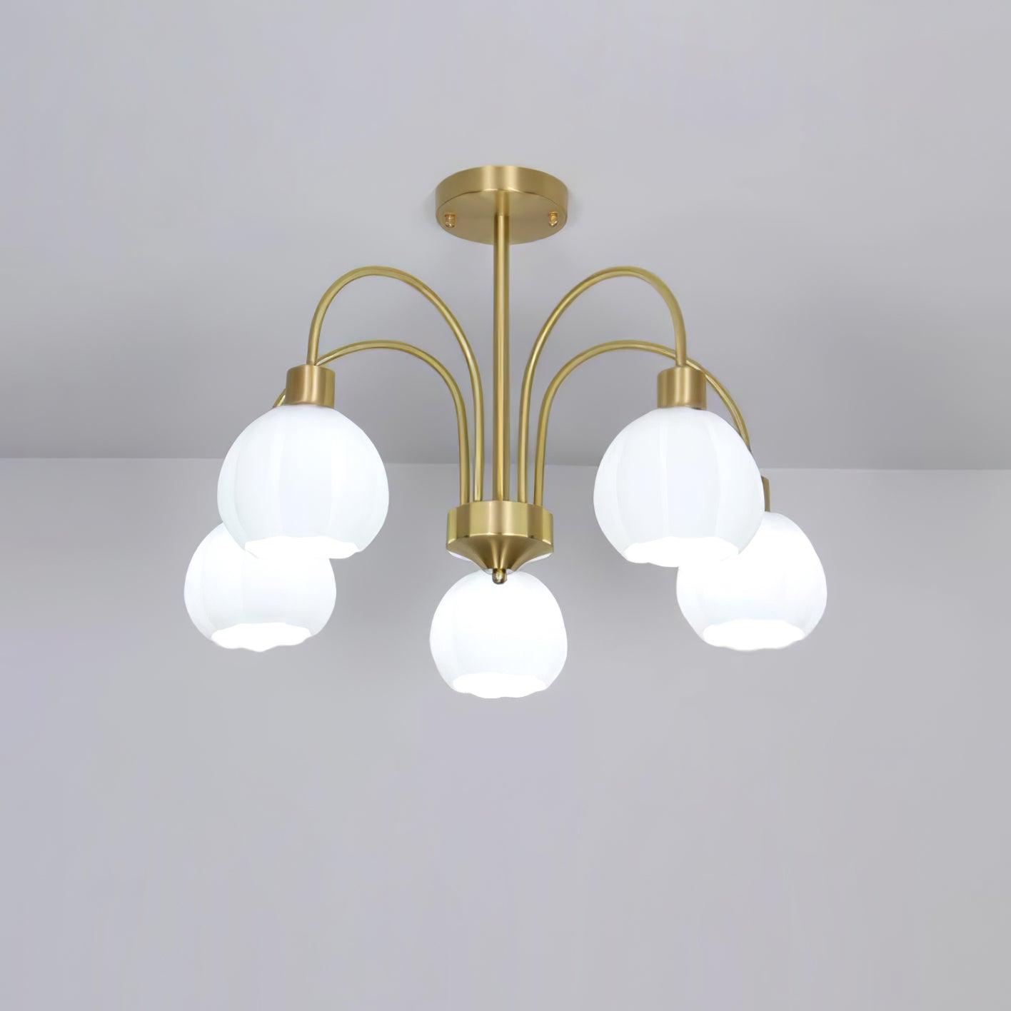 Elegant Gold Pumpkin Glass Chandelier Gasolier Pendant Lighting for Dining and Living Rooms