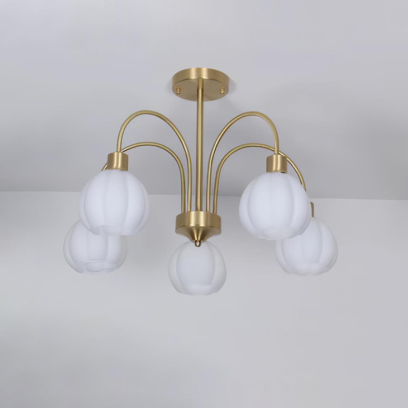 Elegant Gold Pumpkin Glass Chandelier Gasolier Pendant Lighting for Dining and Living Rooms