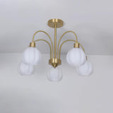 Elegant Gold Pumpkin Glass Chandelier Gasolier Pendant Lighting for Dining and Living Rooms