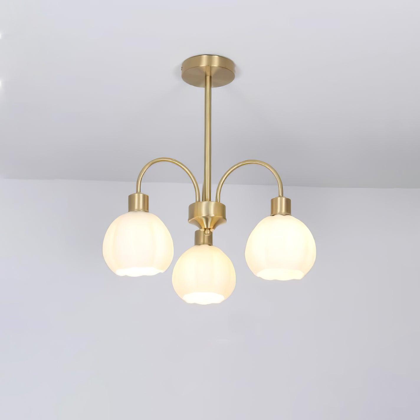 Elegant Gold Pumpkin Glass Chandelier Gasolier Pendant Lighting for Dining and Living Rooms