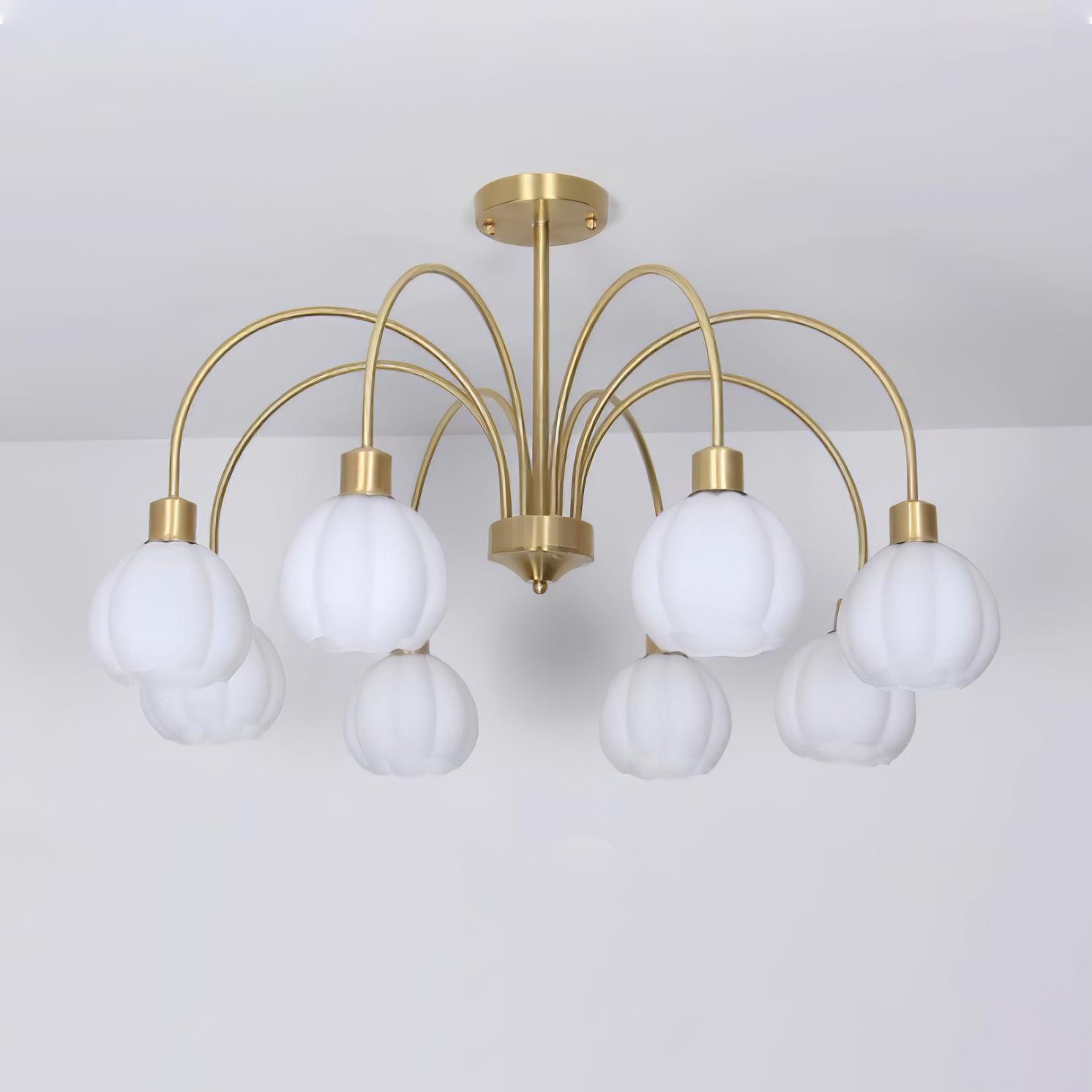 Elegant Gold Pumpkin Glass Chandelier Gasolier Pendant Lighting for Dining and Living Rooms