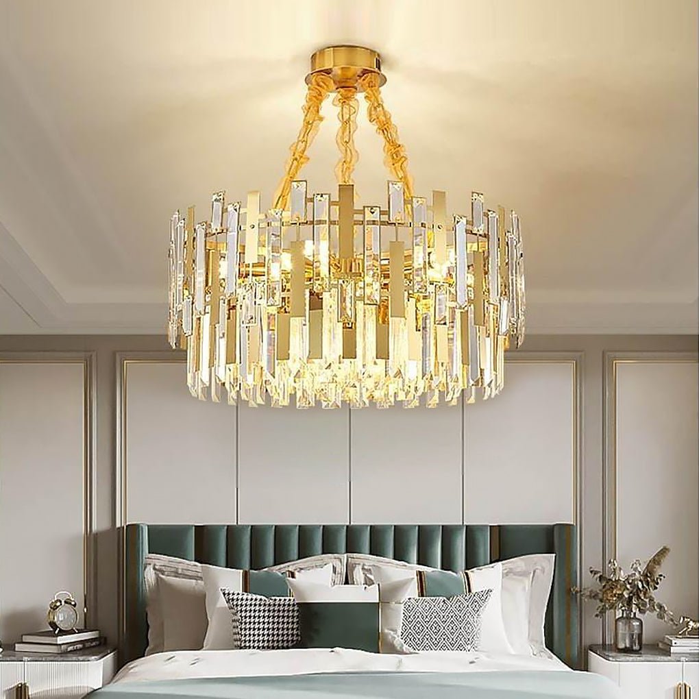 Elegant Golden Round Crystal Chandelier Luxury Modern Pendant Lighting for Dining and Living Rooms