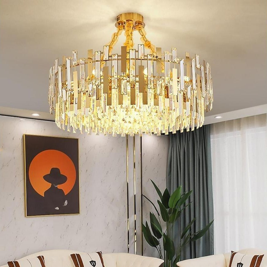 Elegant Golden Round Crystal Chandelier Luxury Modern Pendant Lighting for Dining and Living Rooms