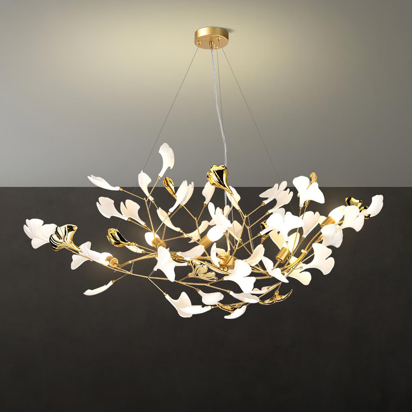 Elegant Handcrafted Ceramic Ginkgo Leaf Chandelier for Modern Luxury Living Rooms
