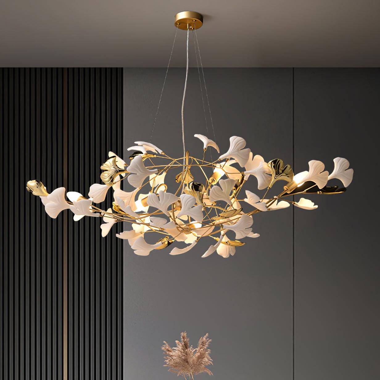 Elegant Handcrafted Ceramic Ginkgo Leaf Chandelier for Modern Luxury Living Rooms