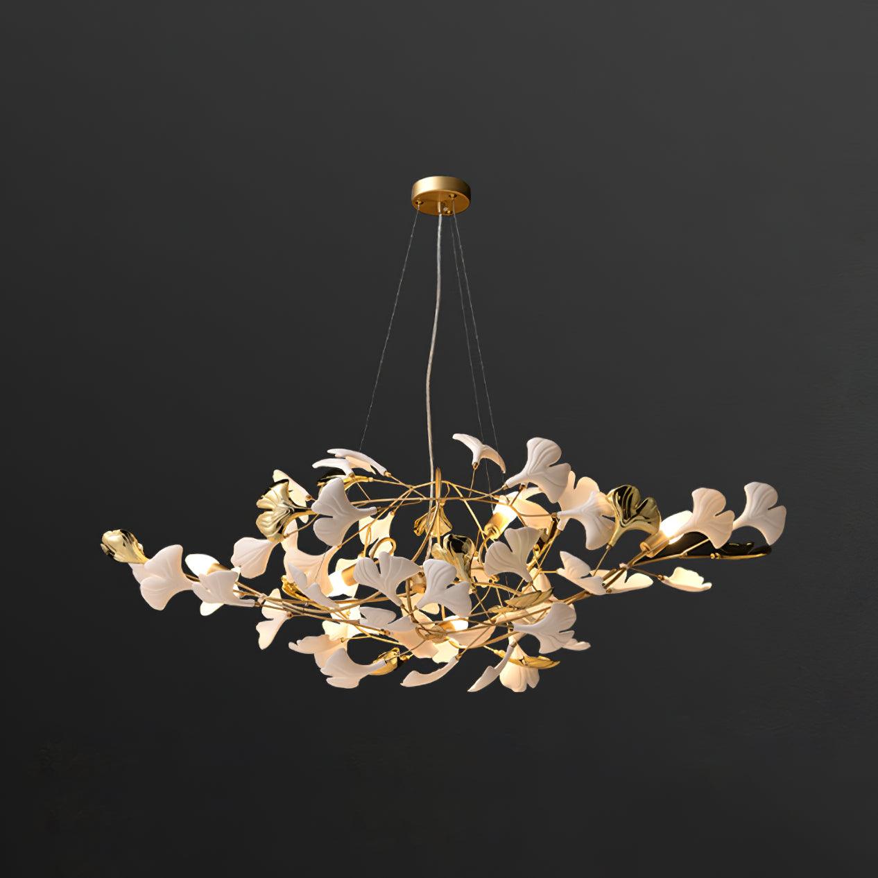 Elegant Handcrafted Ceramic Ginkgo Leaf Chandelier for Modern Luxury Living Rooms