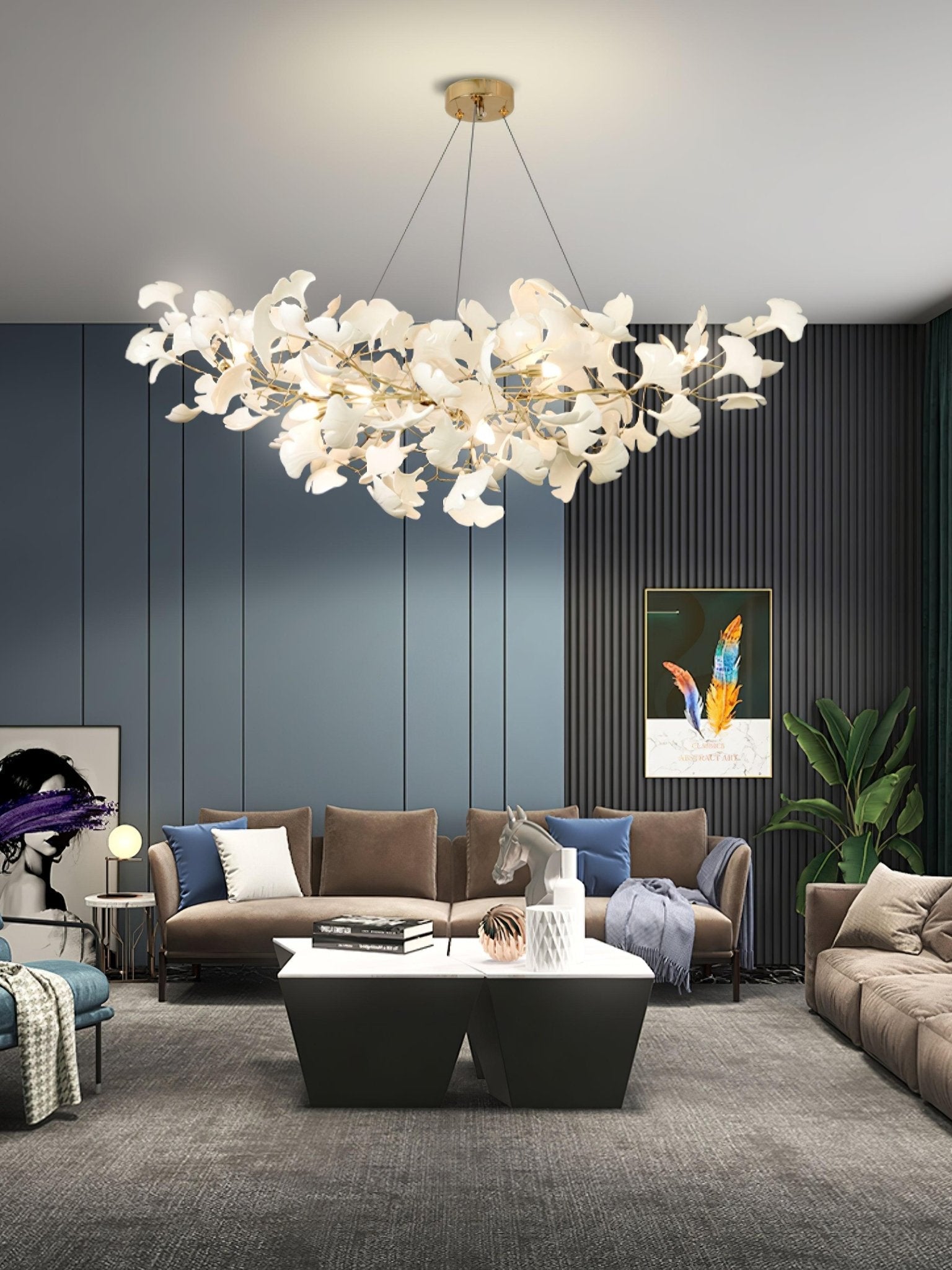 Elegant Handcrafted Ceramic Ginkgo Leaf Chandelier for Modern Luxury Living Rooms