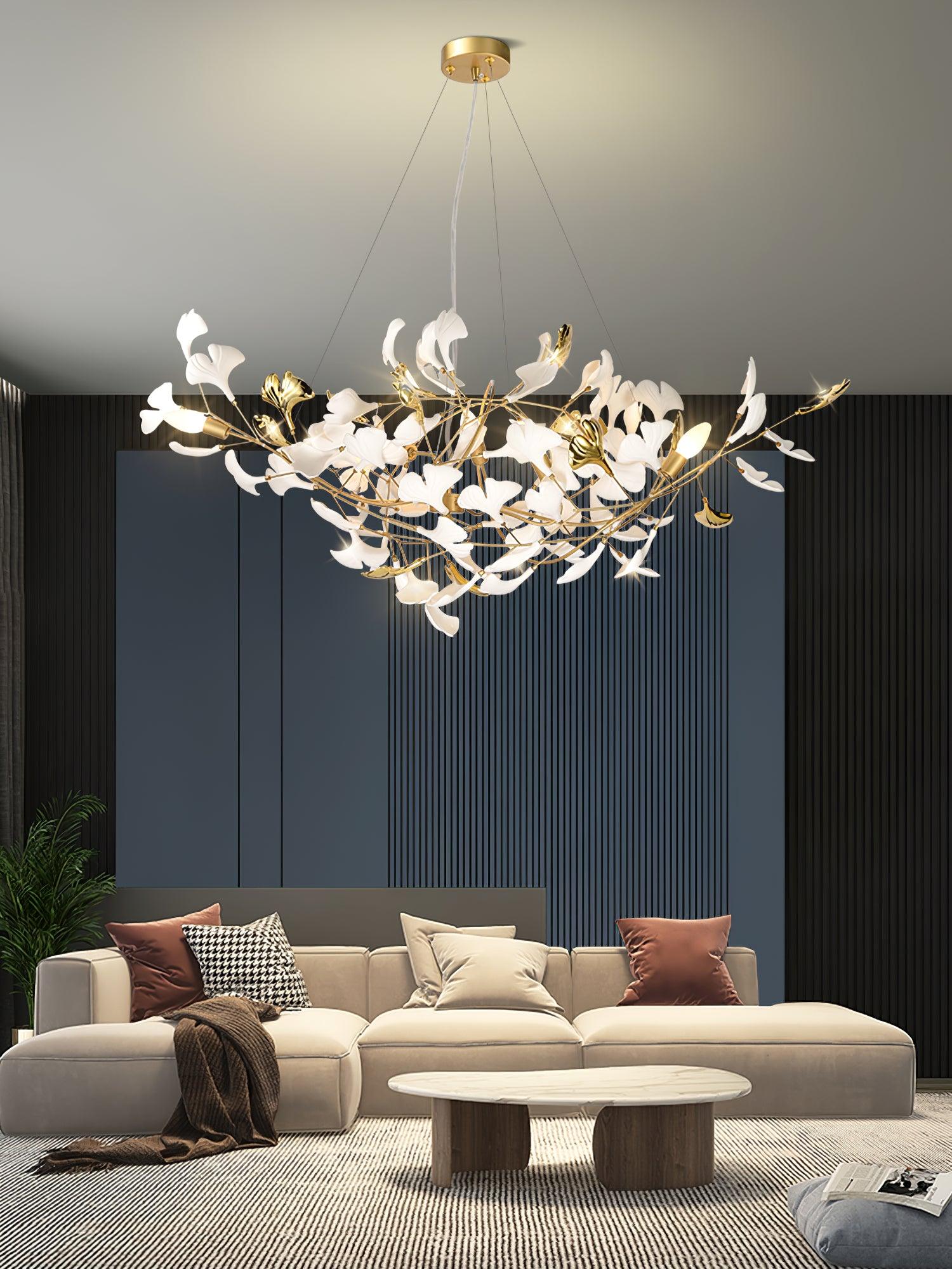 Elegant Handcrafted Ceramic Ginkgo Leaf Chandelier for Modern Luxury Living Rooms