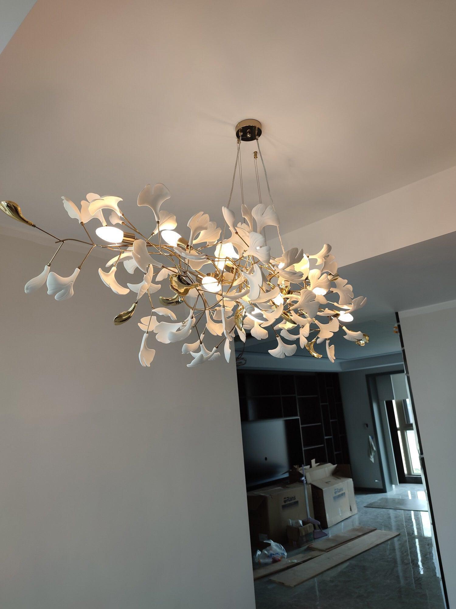 Elegant Handcrafted Ceramic Ginkgo Leaf Chandelier for Modern Luxury Living Rooms