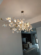 Elegant Handcrafted Ceramic Ginkgo Leaf Chandelier for Modern Luxury Living Rooms