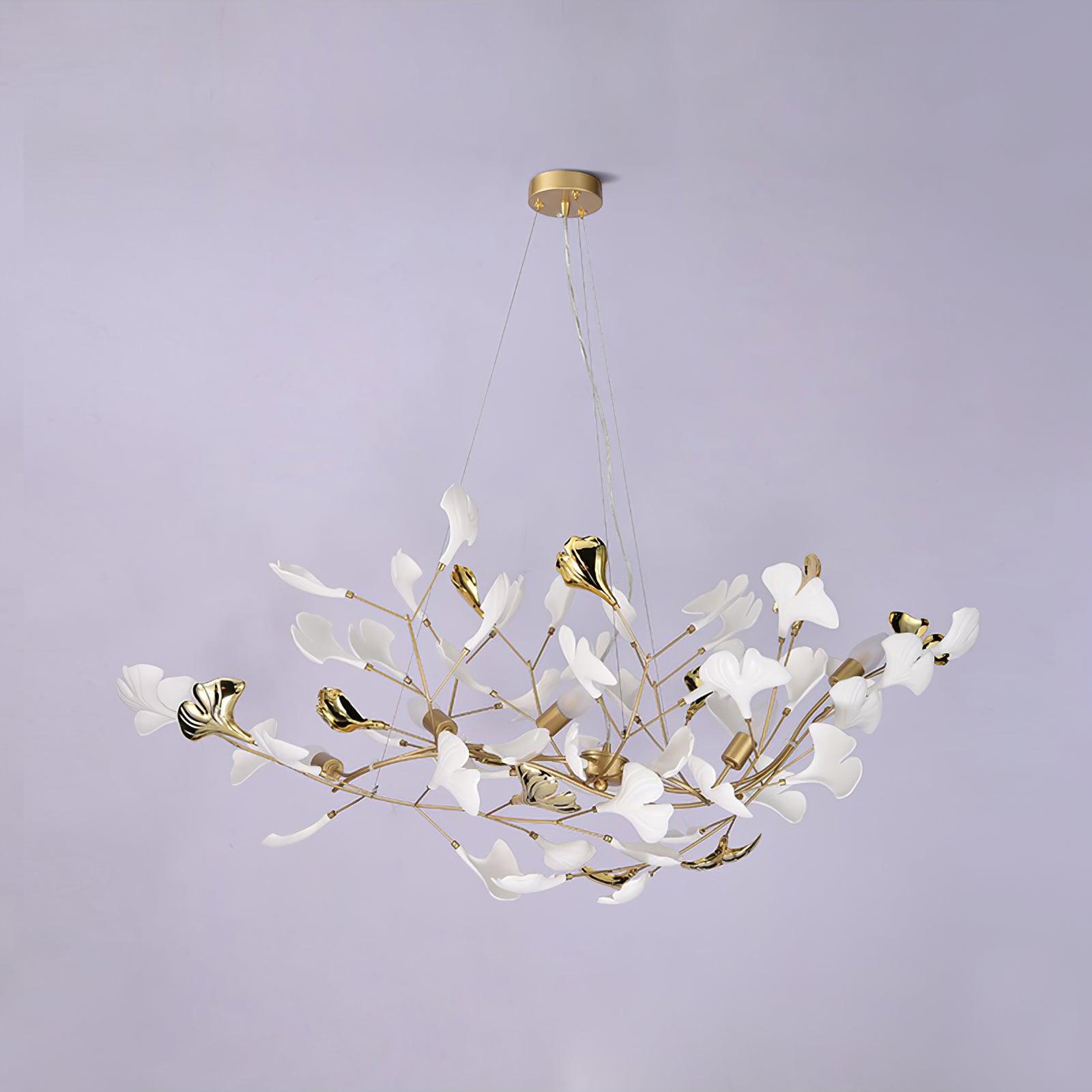 Elegant Handcrafted Ceramic Ginkgo Leaf Chandelier for Modern Luxury Living Rooms