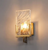 Elegant Ice Crystal Glass Wall Sconce Brass Finish Modern Indoor Light Fixture