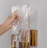 Elegant Ice Crystal Glass Wall Sconce Brass Finish Modern Indoor Light Fixture