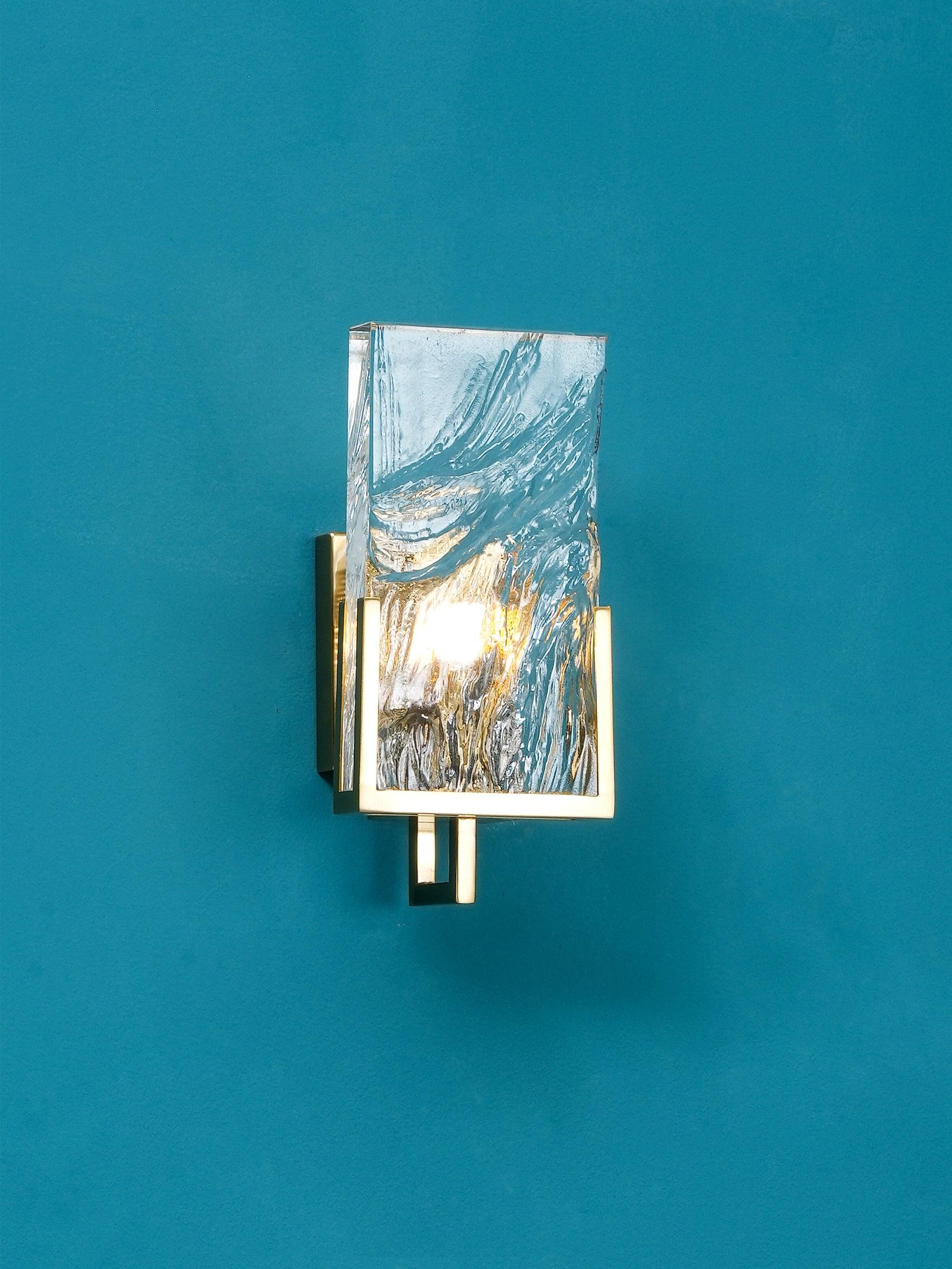 Elegant Ice Crystal Glass Wall Sconce Brass Finish Modern Indoor Light Fixture