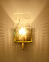 Elegant Ice Crystal Glass Wall Sconce Brass Finish Modern Indoor Light Fixture