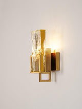 Elegant Ice Crystal Glass Wall Sconce Brass Finish Modern Indoor Light Fixture