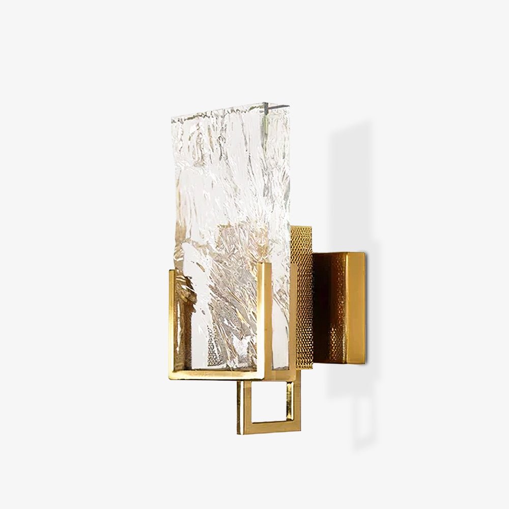 Elegant Ice Crystal Glass Wall Sconce Brass Finish Modern Indoor Light Fixture