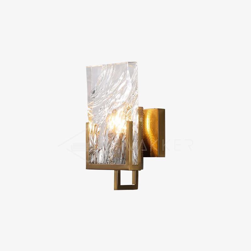 Elegant Ice Crystal Glass Wall Sconce Brass Finish Modern Indoor Light Fixture