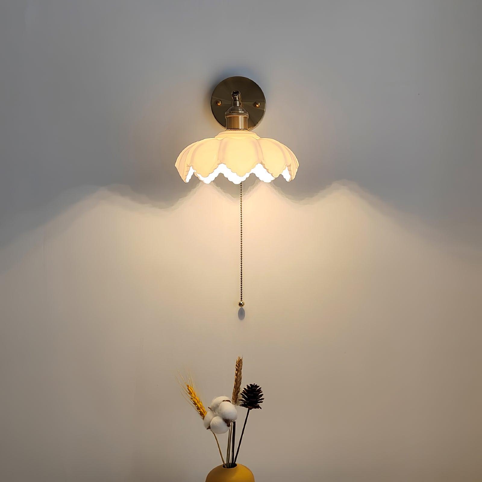Elegant Lotus Shaped Rotatable Wall Sconce with White Glass Shade and Gold Metal Finish