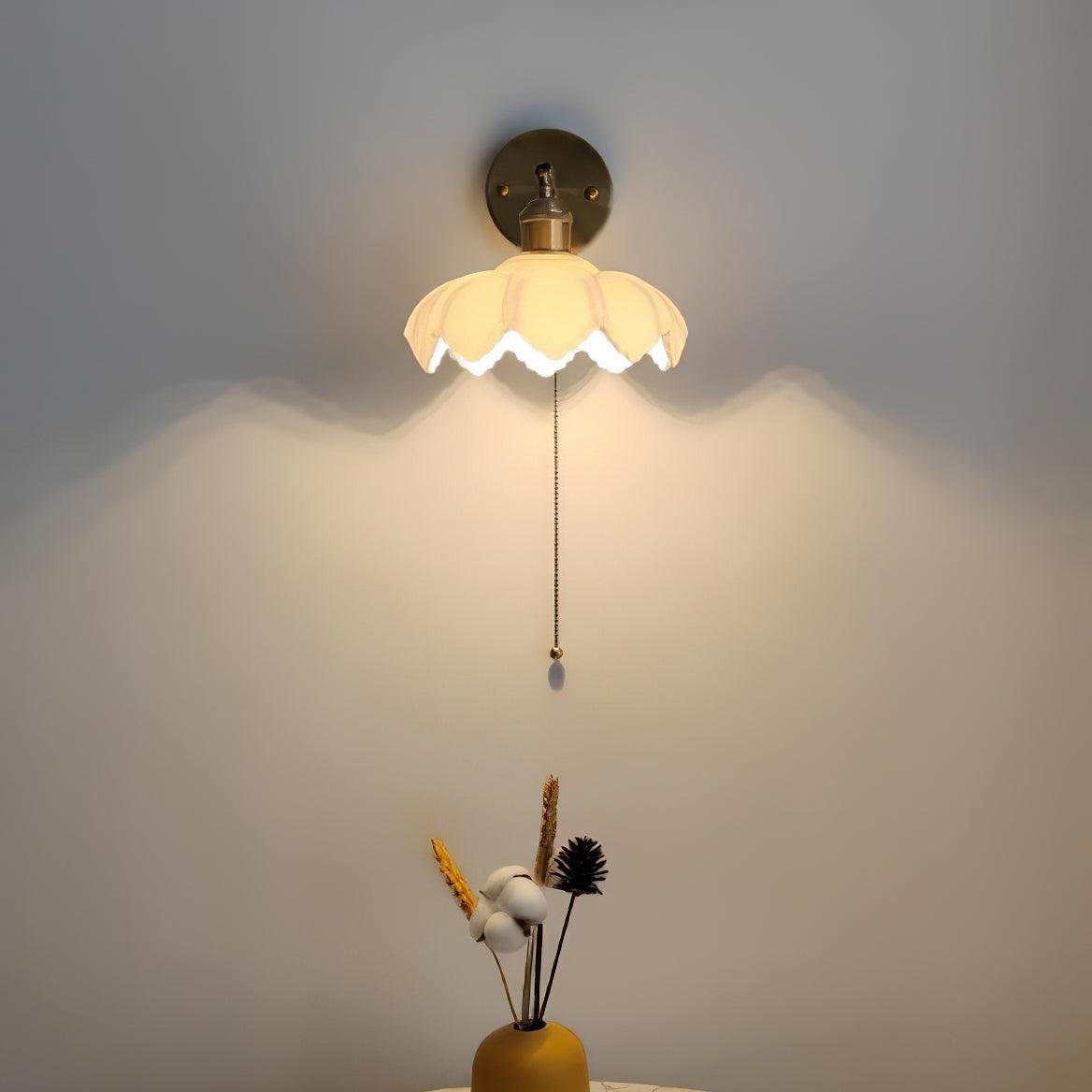 Elegant Lotus Shaped Rotatable Wall Sconce with White Glass Shade and Gold Metal Finish