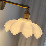 Elegant Lotus Shaped Rotatable Wall Sconce with White Glass Shade and Gold Metal Finish