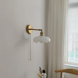Elegant Lotus Shaped Rotatable Wall Sconce with White Glass Shade and Gold Metal Finish