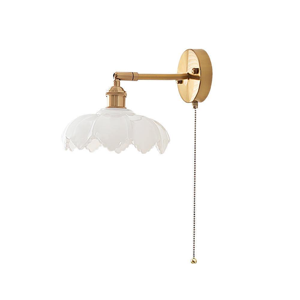 Elegant Lotus Shaped Rotatable Wall Sconce with White Glass Shade and Gold Metal Finish