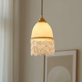 Elegant Mesh Tassel Glass Pendant Light Modern Brass Ceiling Hanging Fixture