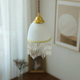 Elegant Mesh Tassel Glass Pendant Light Modern Brass Ceiling Hanging Fixture