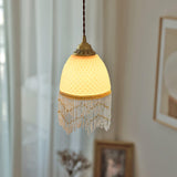 Elegant Mesh Tassel Glass Pendant Light Modern Brass Ceiling Hanging Fixture