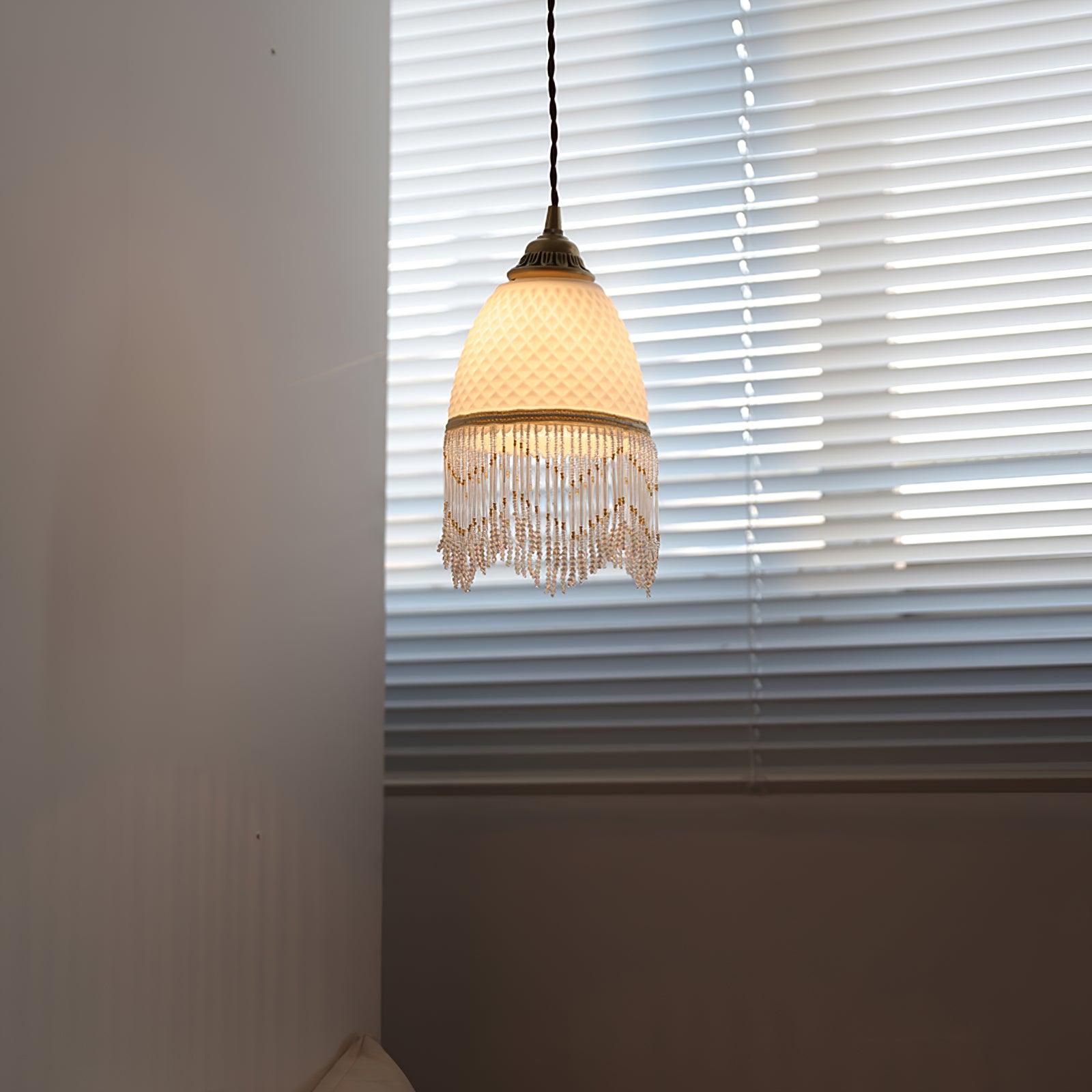 Elegant Mesh Tassel Glass Pendant Light Modern Brass Ceiling Hanging Fixture