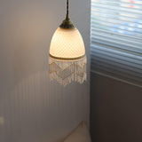 Elegant Mesh Tassel Glass Pendant Light Modern Brass Ceiling Hanging Fixture