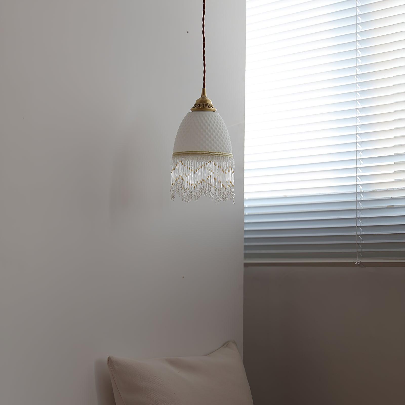 Elegant Mesh Tassel Glass Pendant Light Modern Brass Ceiling Hanging Fixture