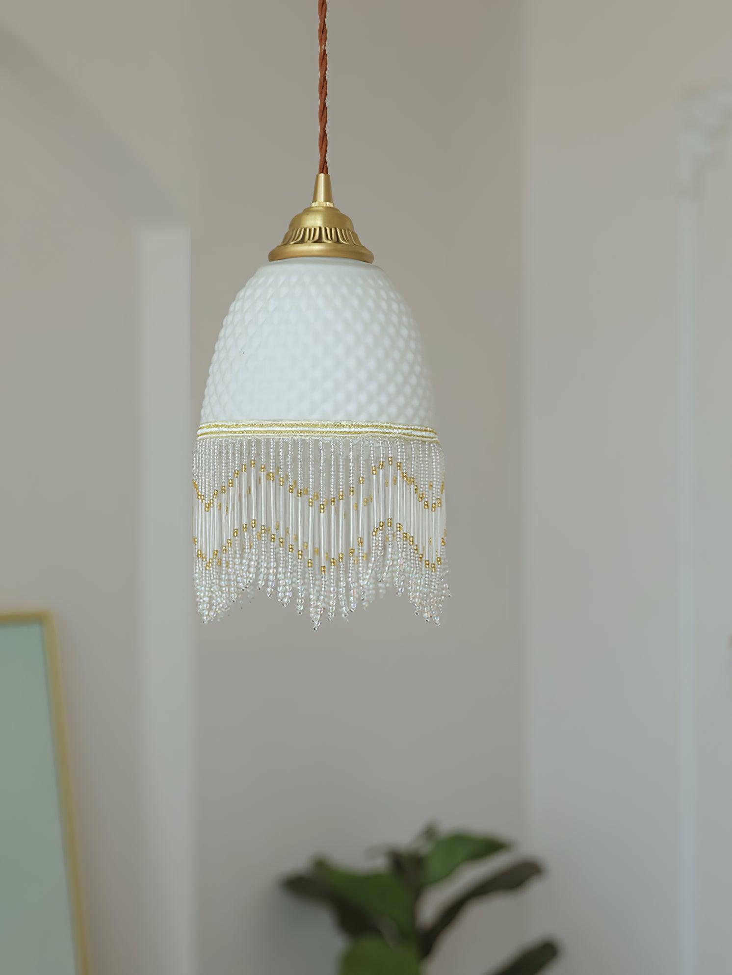 Elegant Mesh Tassel Glass Pendant Light Modern Brass Ceiling Hanging Fixture