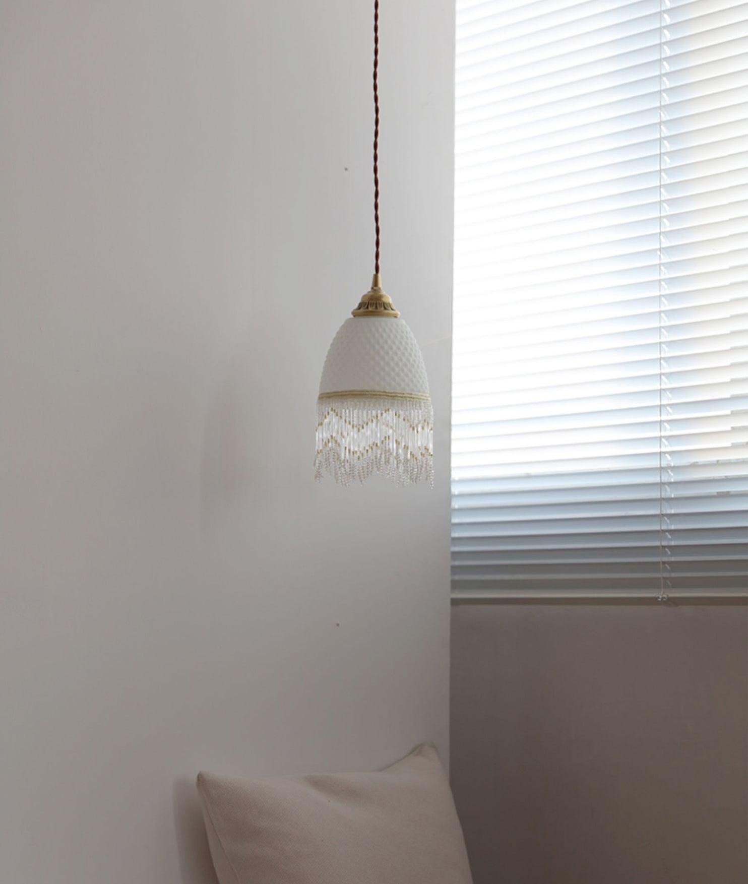Elegant Mesh Tassel Glass Pendant Light Modern Brass Ceiling Hanging Fixture
