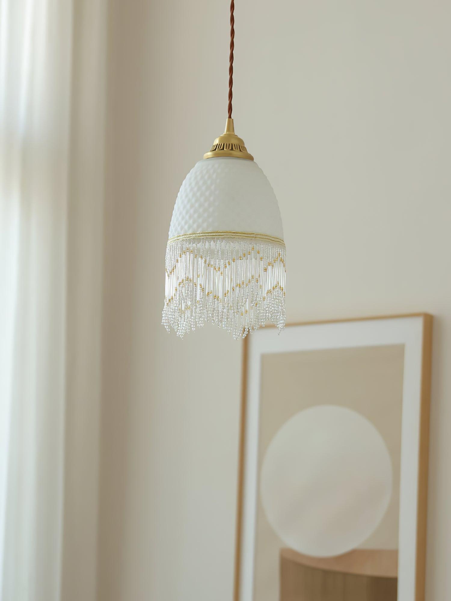 Elegant Mesh Tassel Glass Pendant Light Modern Brass Ceiling Hanging Fixture