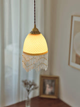 Elegant Mesh Tassel Glass Pendant Light Modern Brass Ceiling Hanging Fixture