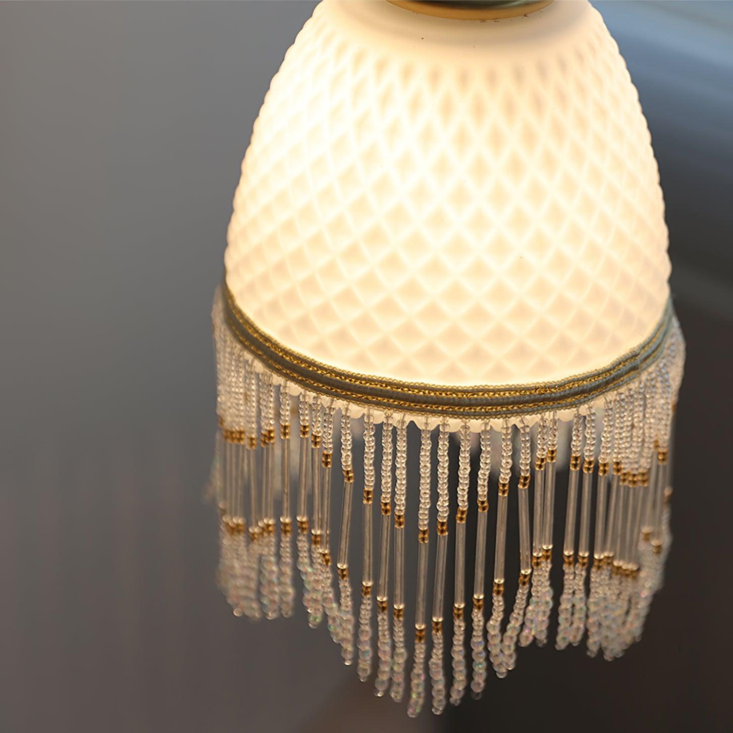 Elegant Mesh Tassel Glass Pendant Light Modern Brass Ceiling Hanging Fixture
