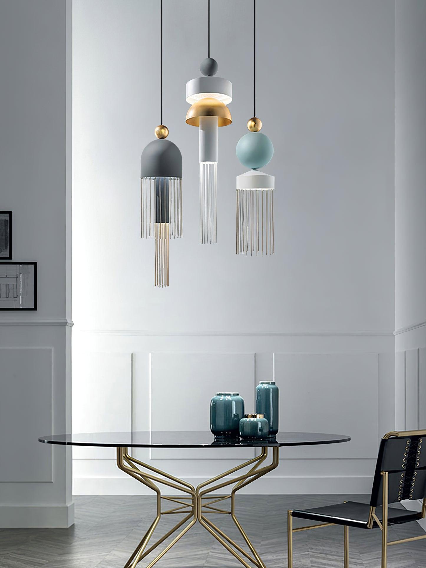 Elegant Metal Tassel Pendant Light with Integrated LED and Clear Glass Shade for Modern Interiors